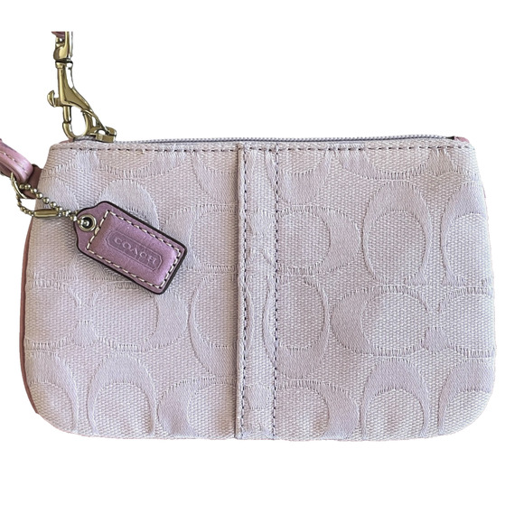COACH Lilac Silver Signature C Canvas Leather Trim Zip Wristlet Bag Hang Tag NWT - Picture 3 of 7